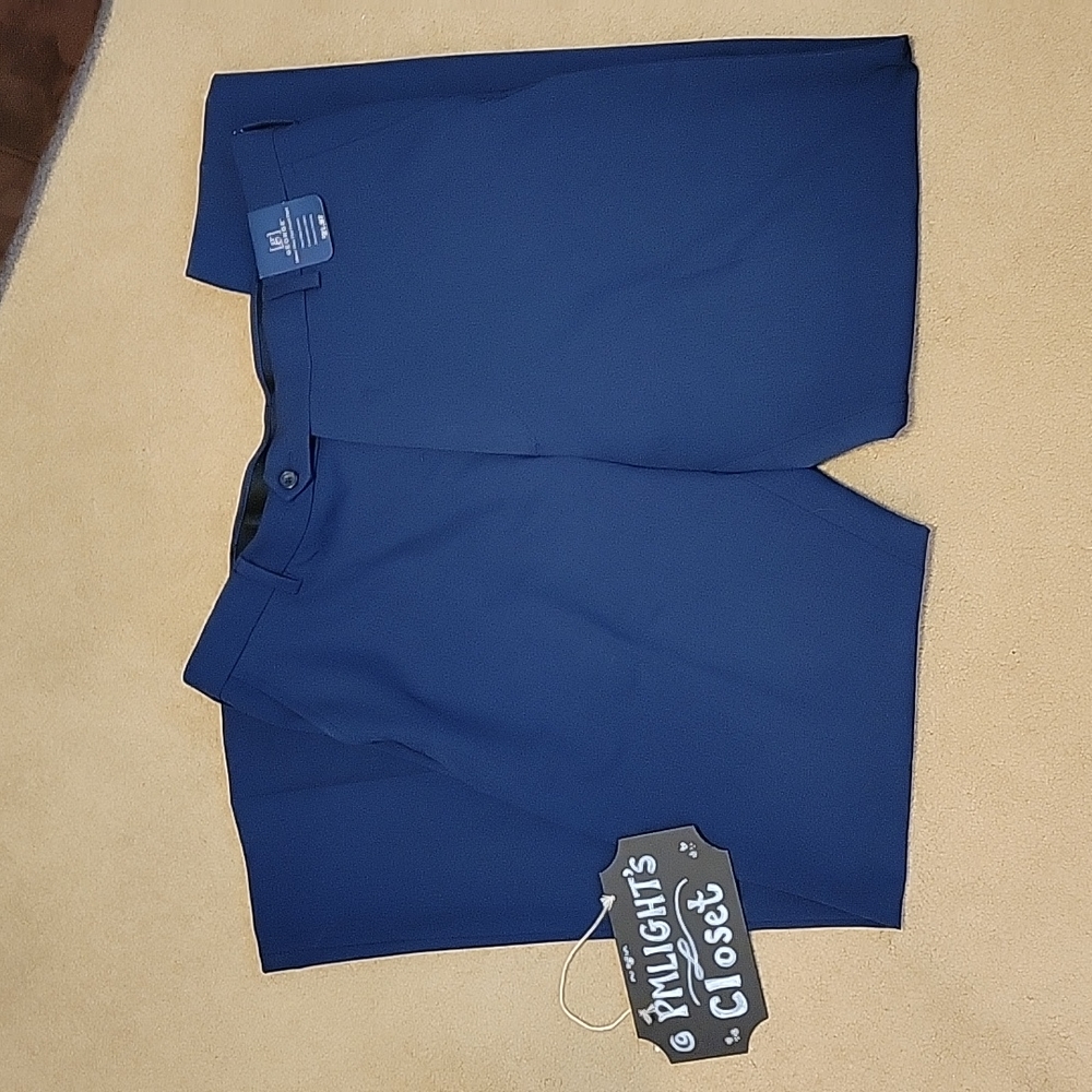 George Flex Flat Front Pant Navy 36x22 New Wrinkle Resistant